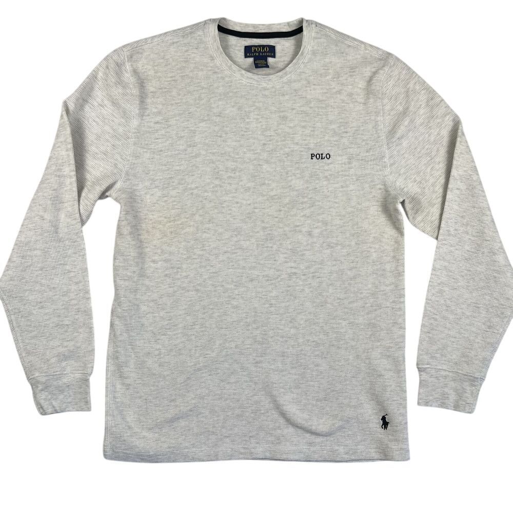 Polo Ralph Lauren Shirt Mens Large Long Sleeve Gray Logo Thermal Spellout 90s